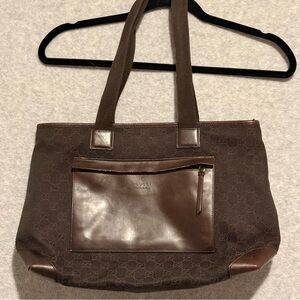 Gucci vintage Dark Brown Denim & Leather Tote